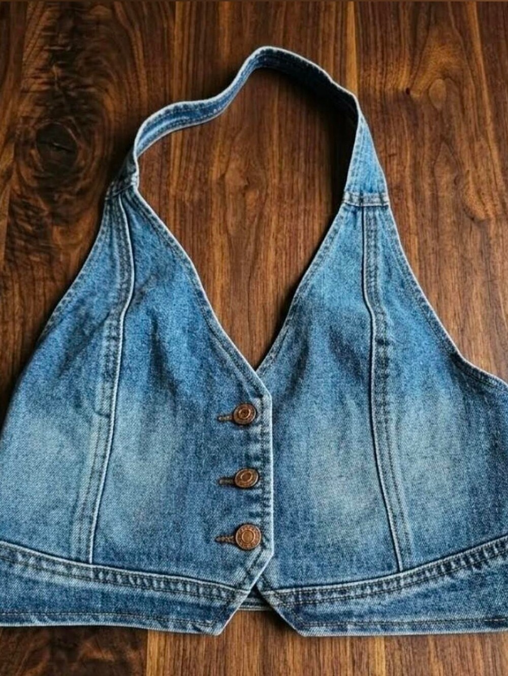 Fashion Nova Cropped Denim Halter Vest Top -L